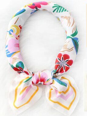 2/$30 NWT Elegant Pastoral Floral Silk Satin Square Scarf - Vibrant Spring Print